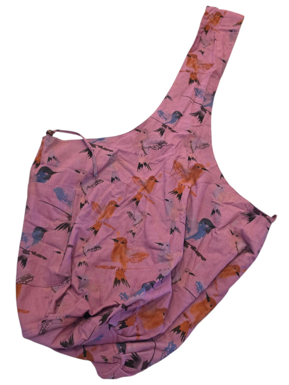 Vintage Handmade Bird Print pink fabric Japanese-style knot bag Boho Cotton